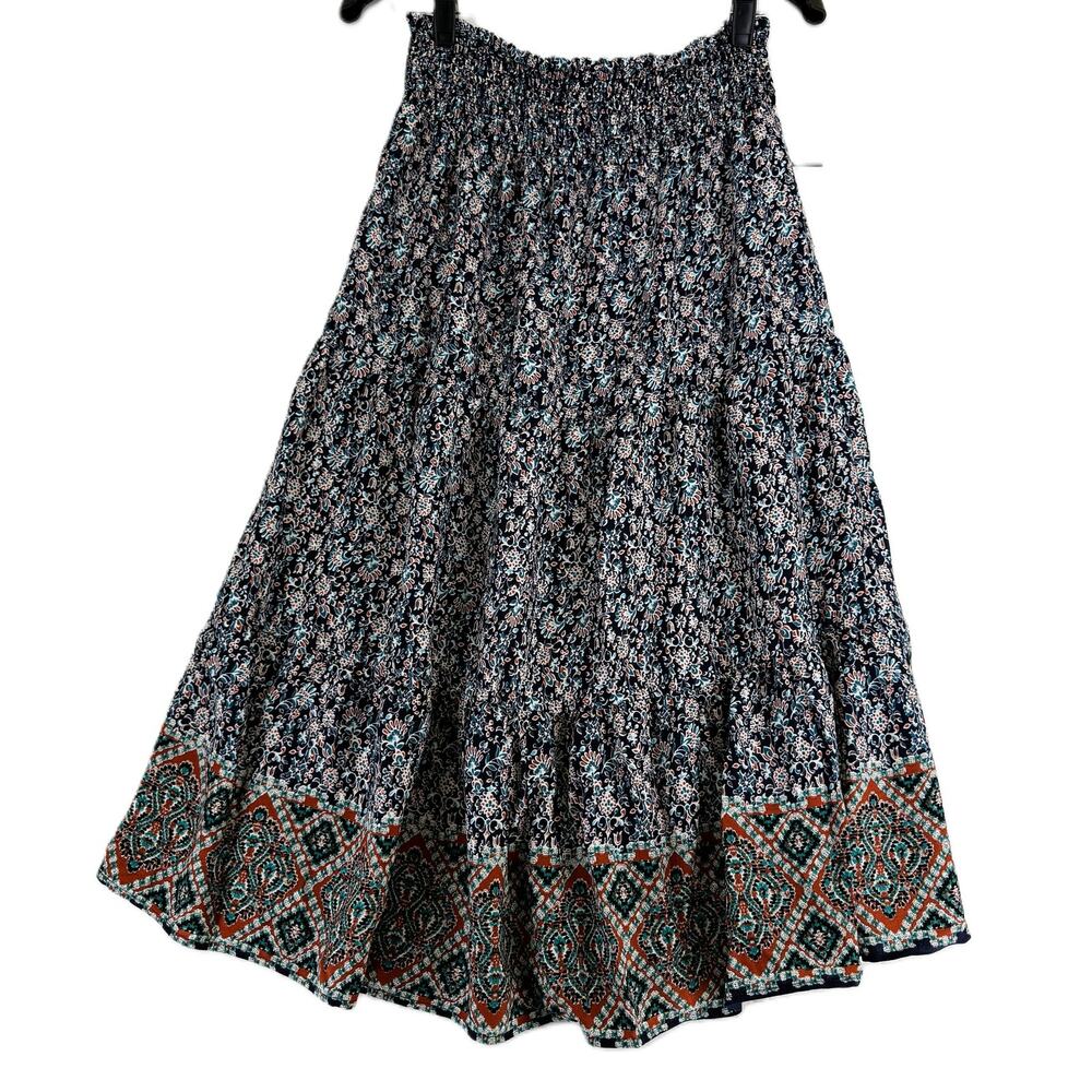 City Studio Women's Elastic Wasist Floral Midi Skirt Navy Rust Size M